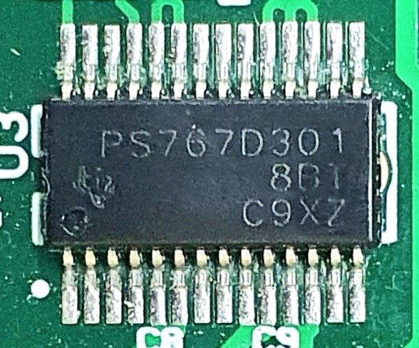 Voltage converter, marked PS767D301 8BT C9XZ