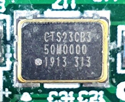 Clock oscillator, marked CTS23CB3 50M0000 1913 313