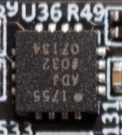 Low voltage linear voltage regulator, marked 1755 ADJ #032 07134