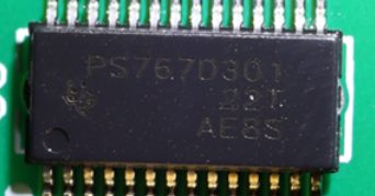 Voltage regulator with two outputs, marked PS767D301 22T AE8S