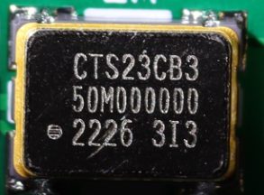 Quartz generator 50MHz, marked CTS23CB3 50M000000 2226 3I3