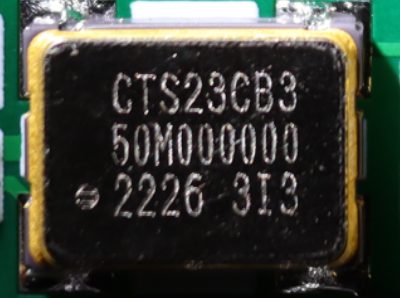 Crystal oscillator 50MHz, marked CTS23CB3 50M000000 2226 3I3