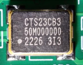 Crystal oscillator 50MHz, marked CTS23CB3 50M000000 2226 3I3