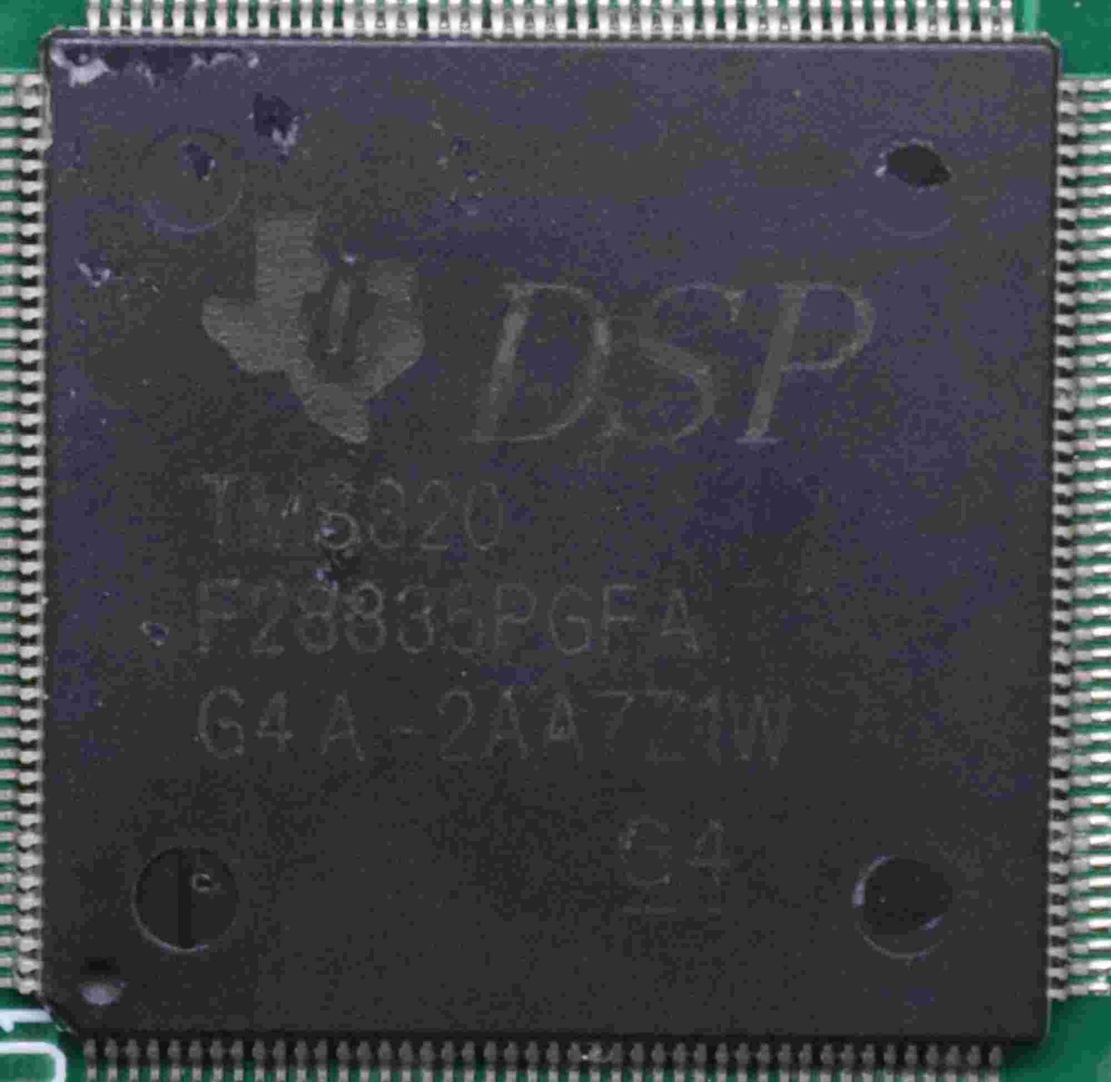 A 32-bit real-time microcontroller for signal processing, marked TMS320 F28335PGFA G4A-22AA7Z1W G4