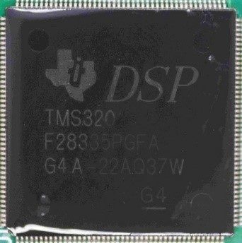 A 32-bit real-time microcontroller for signal processing, marked TMS320 F28335PGFA G4A-22AQ37W G4