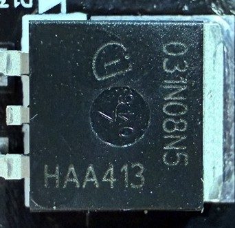 N-channel MOSFET, marked 031N085N5 HAA413