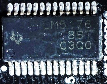 A wide-range step-up/step-down voltage converter, marked LM5176 8BT C3Q0