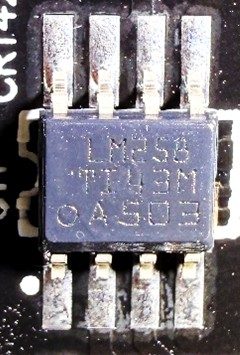Dual operational amplifier, marked LM258 TI43M A503