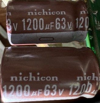 Electrolytic capacitor, marked 1200uF 63V