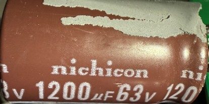 Electrolytic capacitor, marked 1200uF 63V