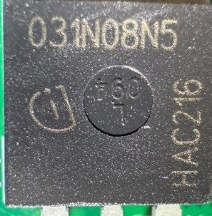 N-channel MOSFET, marked 031N08N5 HAC216