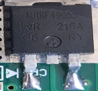 P-channel MOSFET, marked AUIRF4905S 216A C6 RY