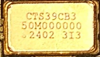 Clock oscillator 50MHz, marked CTS39CB3 50M000000 2402 3I3