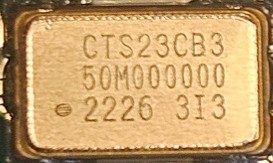 Clock oscillator 50MHz, marked CTS39CB3 50M000000 2226 3I3