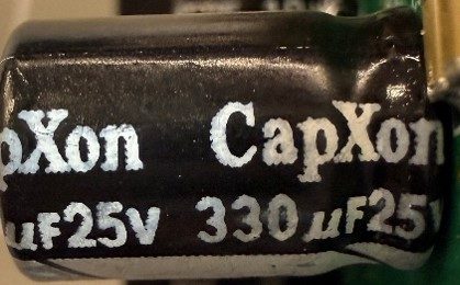 Capacitor, marked 330uF25V