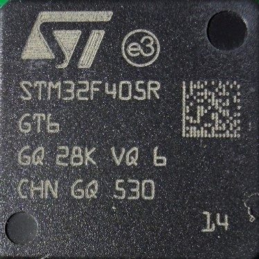 Microcontroller, marked STM32F405R GT6 GQ 28K VQ 6 CHN GQ 530