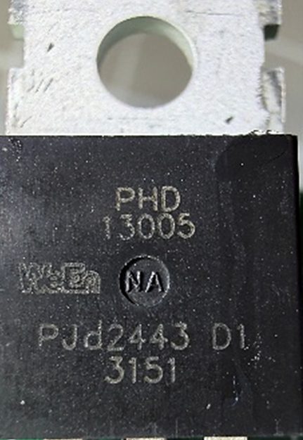 NPN power transistor with an integrated diode, marked PHD 13005 PJD2443 DI 3151