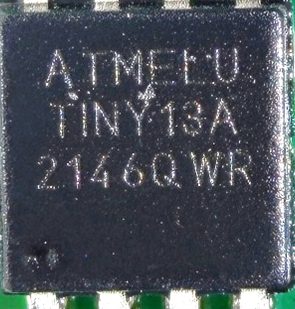Microcontroller, marked ATMELU TINY13A 2146QWR