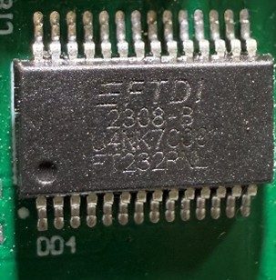 USB-UART interface converter, marked FT232RNL 2308-B U4NK7C80