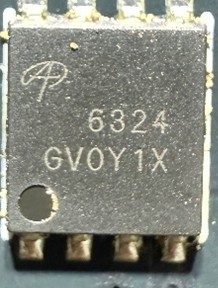 N-channel MOSFET, marked AON6324 6324 GVOY1X