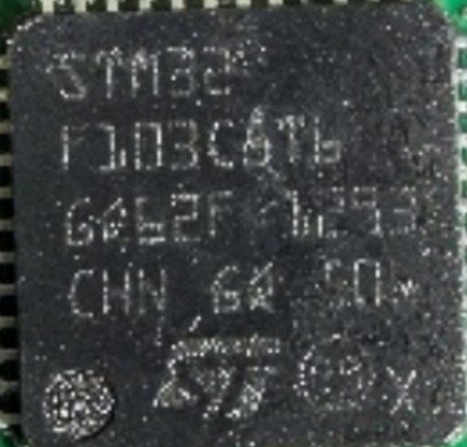 Microcontroller, marked STM32 F103C8T6 CQ62F 1293 CHN GQ 506