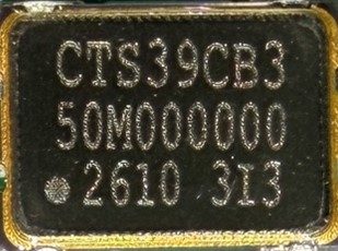 Clock oscillator, marked CTS39CB3 50M000000 2610 313