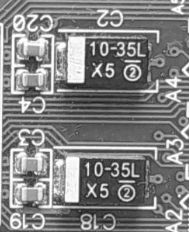 Tantalum capacitor 593D series, marked 10-35L X5 2