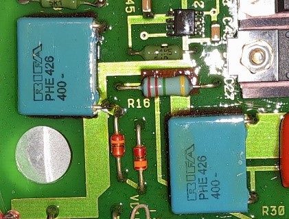 Film capacitors, marked PHE 426 400~