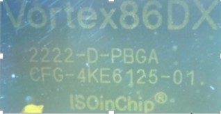 Microprocessor (x86 compatible SoC), marked DM&P Vortex86DX 2222-D-PBGA CFG-4KE6125-01 ISOinChip