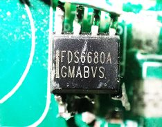 FET (field-effect transistor), marked FDS6680A GMABVS