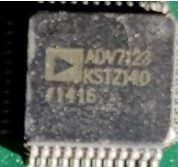 Triple high-speed digital-to-analog converter on one monolithic chip, marked ADV7123KSTZ140 1416