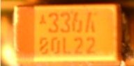 Tantalum SMD capacitor, marked 336A 80L22