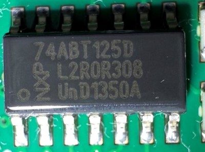 Quad buffer, marked 74ABT125D L2R0R308 UnD1350A