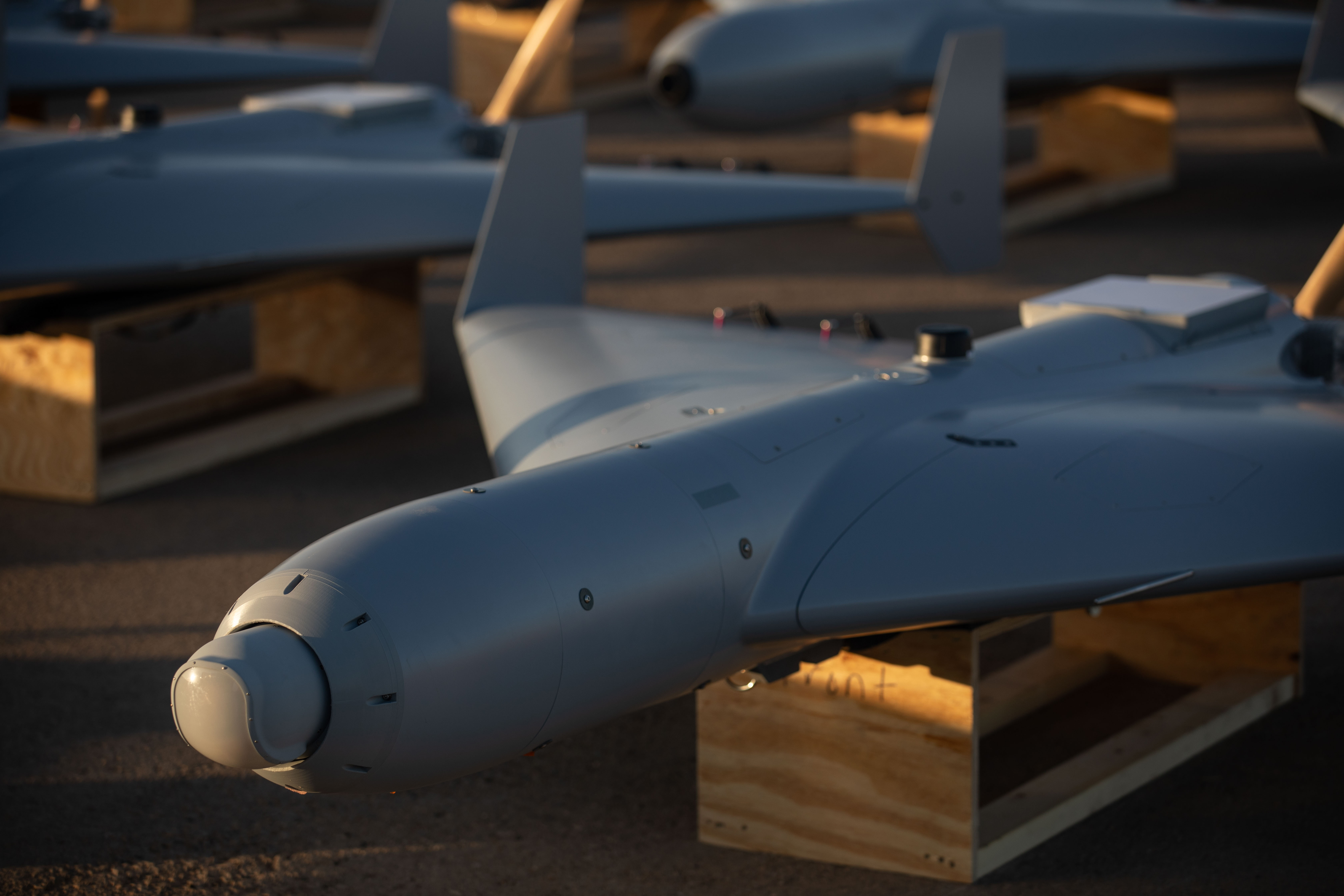 LUCAS one-way attack drones on the tarmac at a base in the US Central Command area, November 2025.