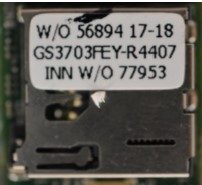 Card reader, marked GS3703FEY W/O 56894 17-18 INN W/O 77953