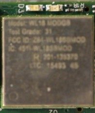 WiFi module, marked WiLink Model: WL18 MODGB FCC ID-ZB1-WL155WOD