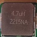 Power inductor IHLP3232CZER4R7M11, marked 4.7uH 2215NA