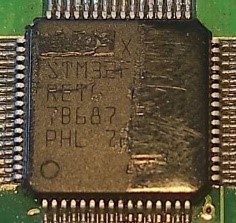 Microcontroller, marked STM32F103 RET 7B687 PHL 7