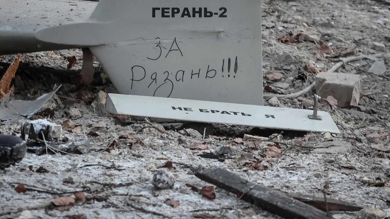 Remains of a downed Geran-2 drone in Kyiv, 14 December 2022.